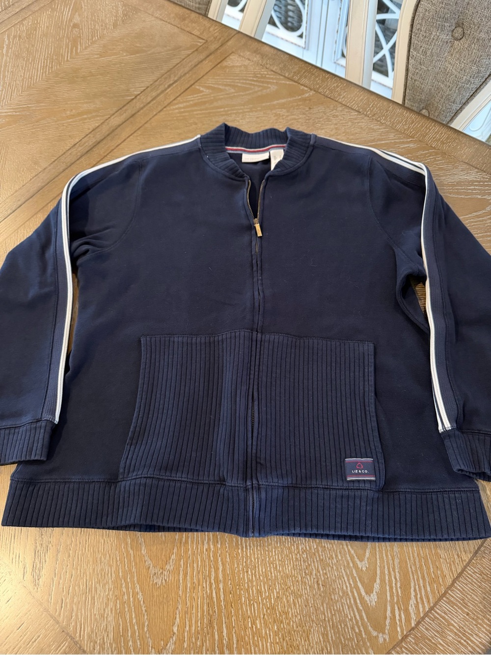 Liz Claiborne Liz & Co Navy Blue Cotton Full Zip Track Jacket XL